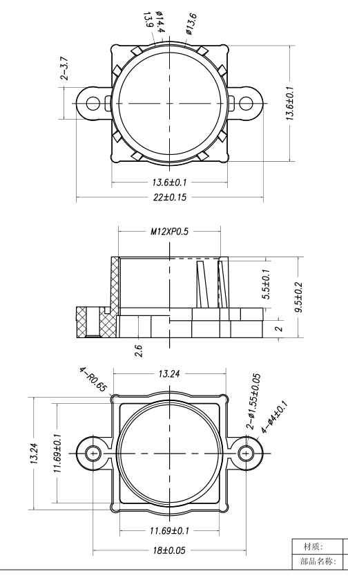 Dessin du porte-objectif M12